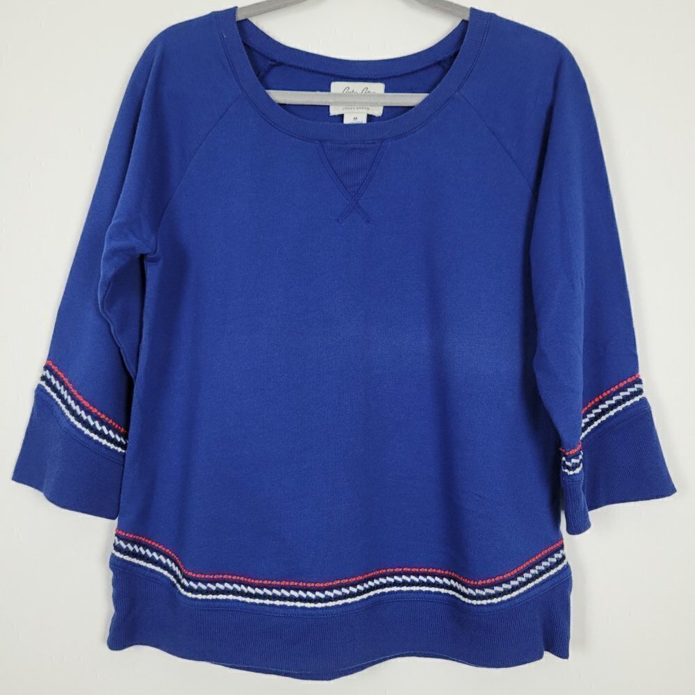 Lucky Brand Scottsdale Blue Embroidered Trim 3/4 Sleeve Sweatshirt M